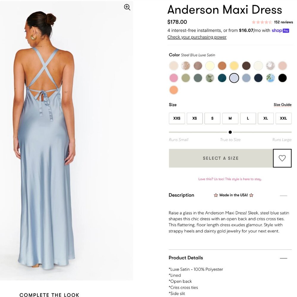 Show Me Your MuMu Anderson Maxi Dress Steel Blue Luxe Satin - Bridesmaid - Picture 2 of 8